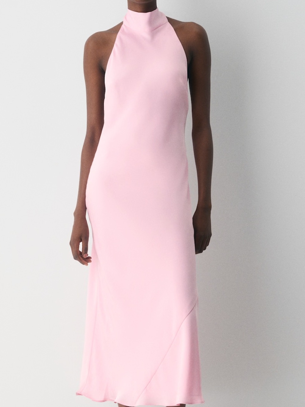 Aritzia Tidal Satin Milkshake Pink Backless Halter Maxi Dress